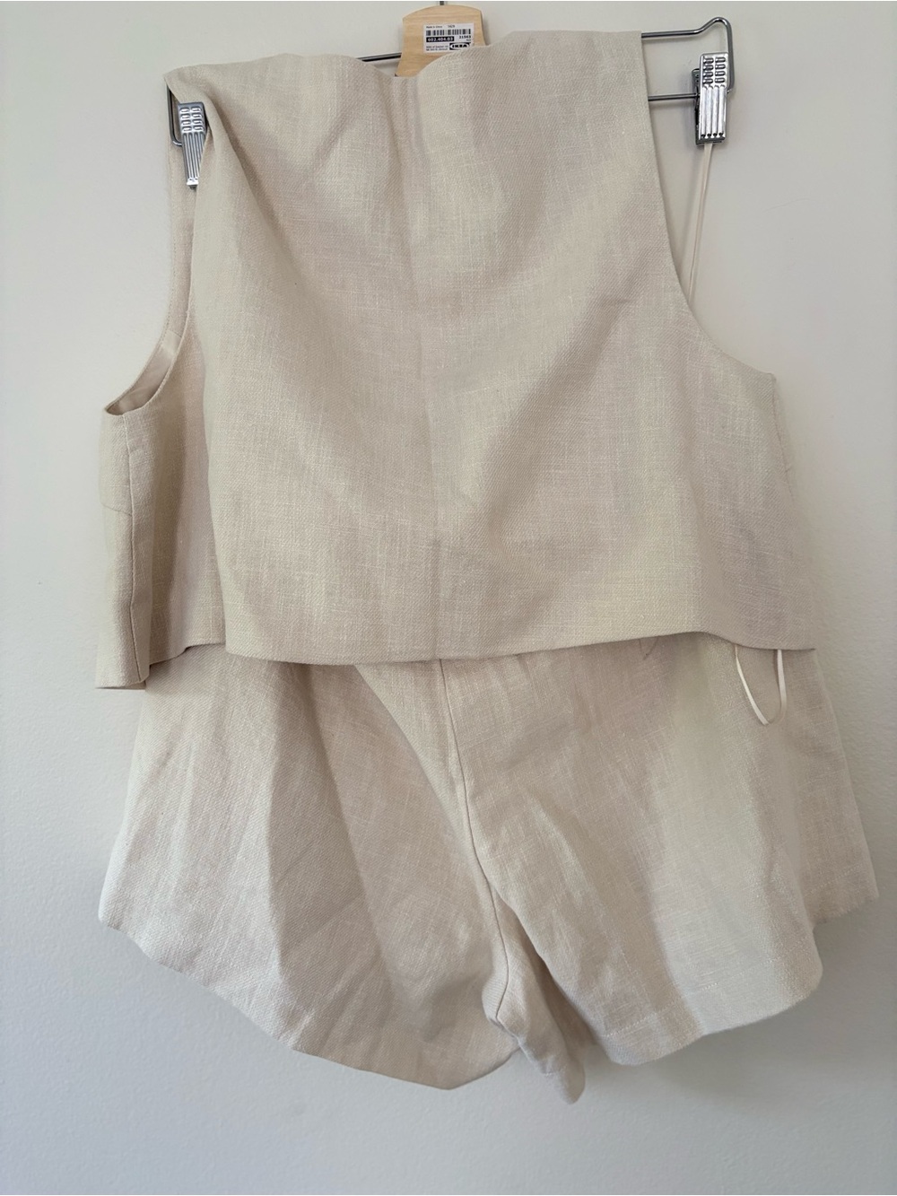 Mable Linen Blend Matching Set Shorts & Button Front Crop Top Neutral L - Picture 3 of 9